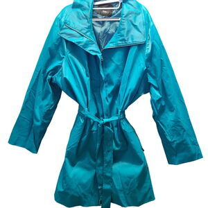 Mossimo Womens,Trench Coat Teal Size 4 Cotton Blend Long Sleeve Zip And Belted